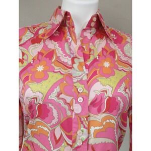Tommy Hilfiger Pink Floral Paisley Psychedelic Cotton Button Down Shirt Small